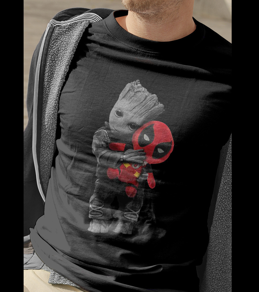 Baby Groot Hugging Deadpool Plush T-Shirt