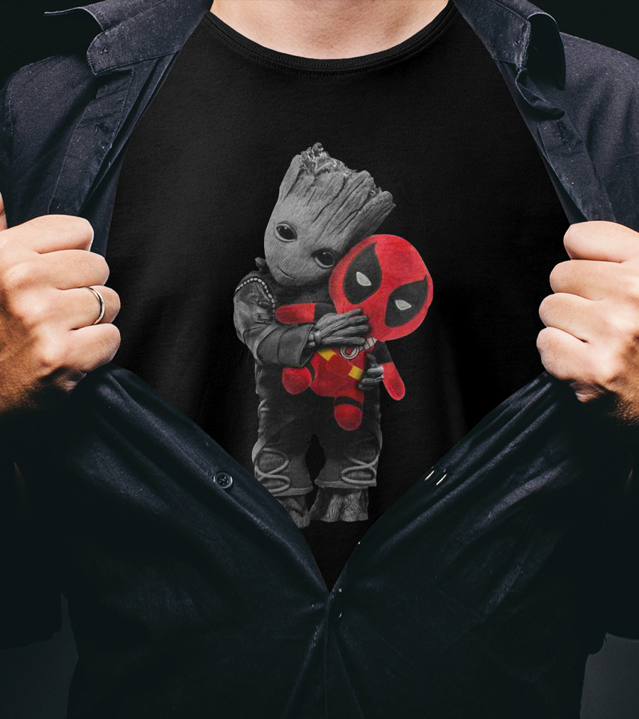 Baby Groot Hugging Deadpool Plush T-Shirt