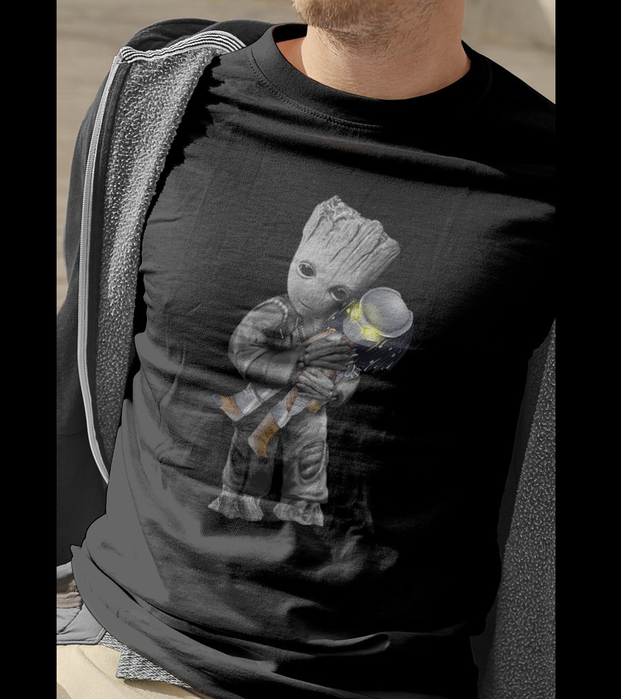 Groot Holding Predator Themed Character T-Shirt