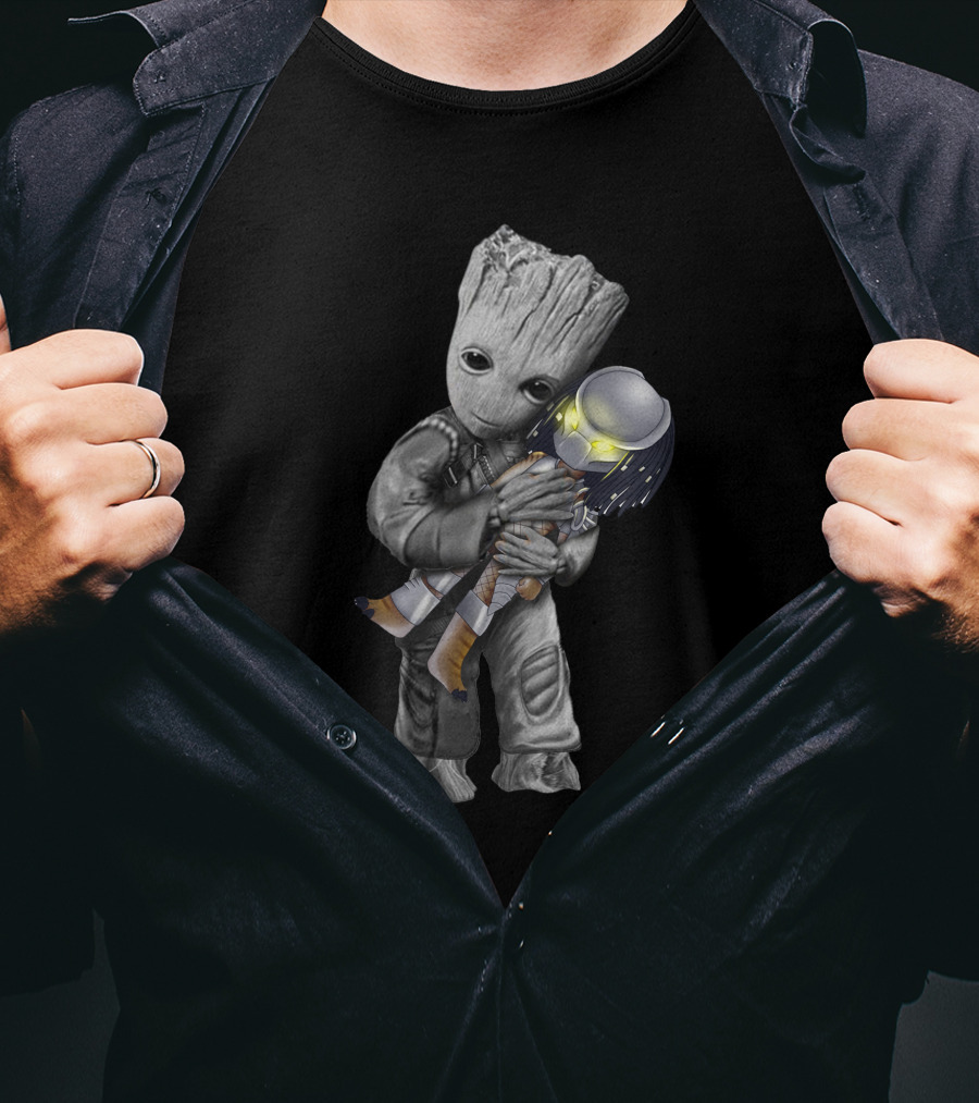 Groot Holding Predator Themed Character T-Shirt