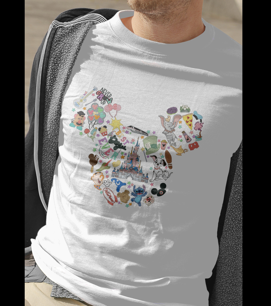 Only Today Never Grow Up Dumbo Disney Castle Stitch Mickey Mouse Ears T-Shirt