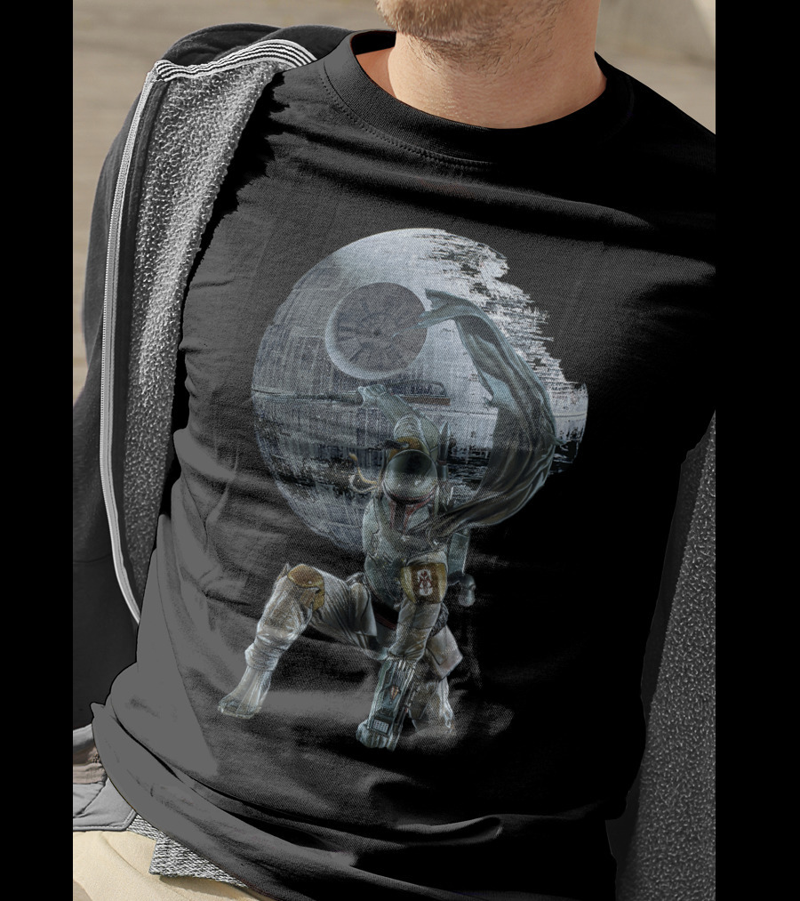 Mandalorian Bounty Hunter With Death Star T-Shirt