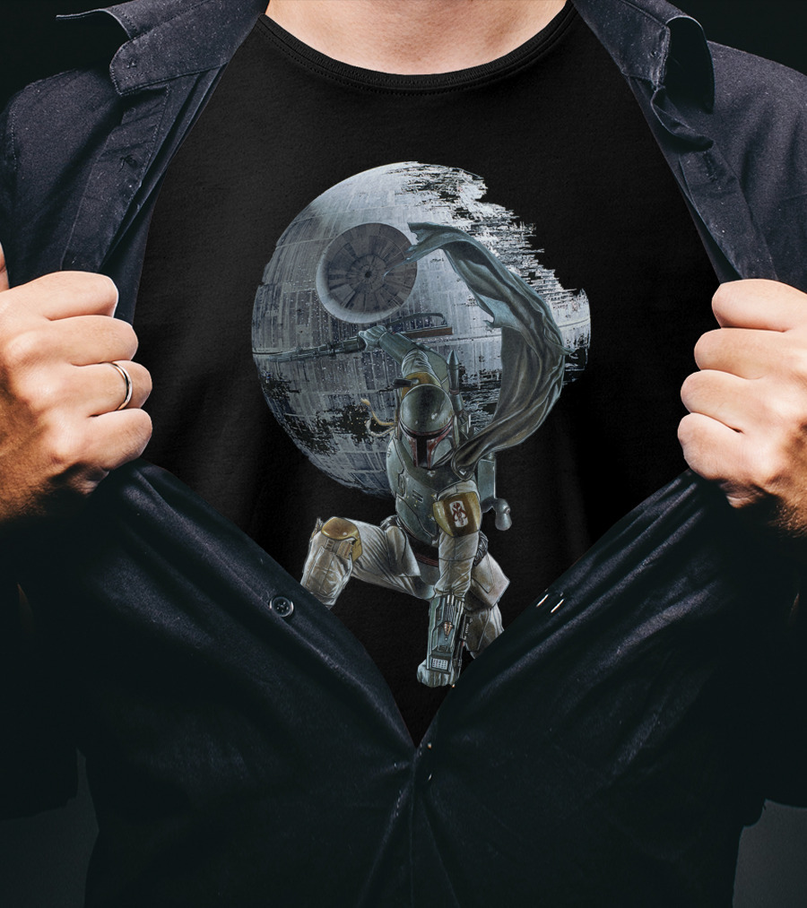 Mandalorian Bounty Hunter With Death Star T-Shirt