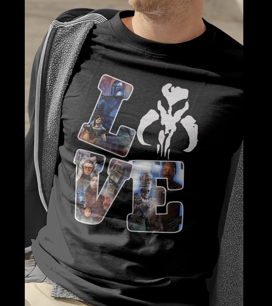 Manda Star Love With Mandalorian And Mythosaur Icons T-Shirt