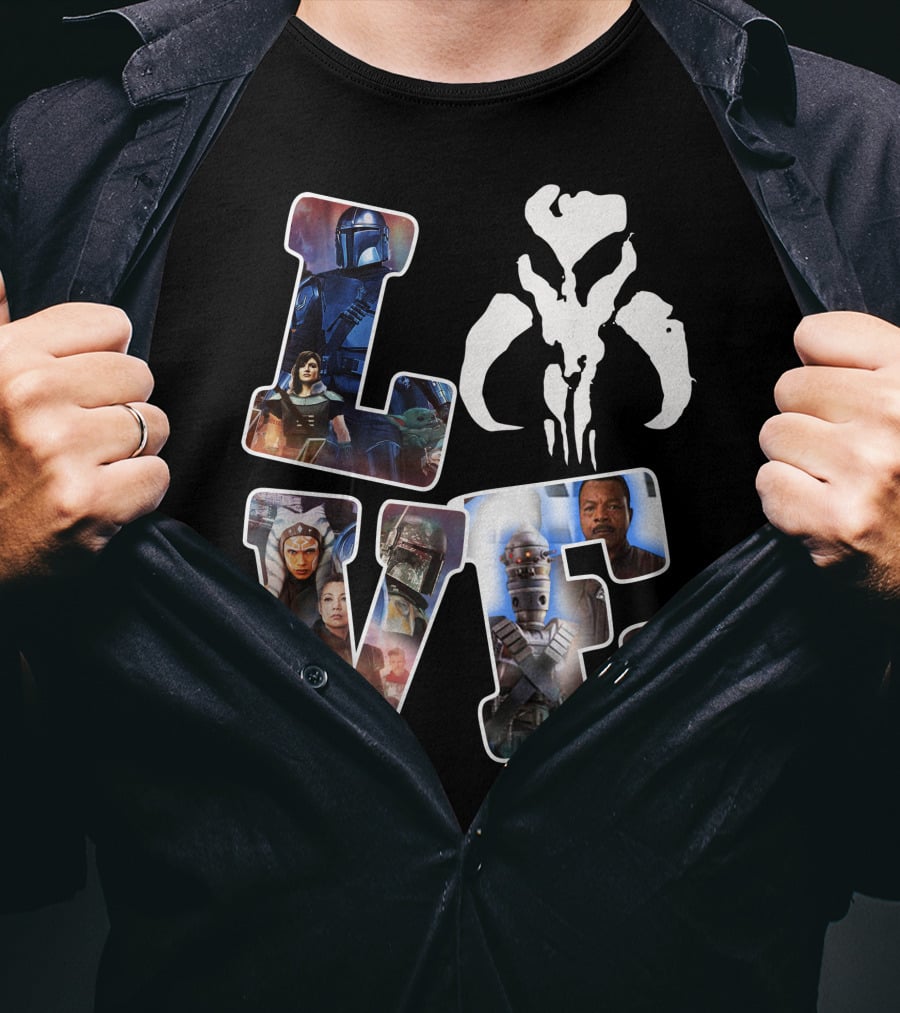 Manda Star Love With Mandalorian And Mythosaur Icons T-Shirt