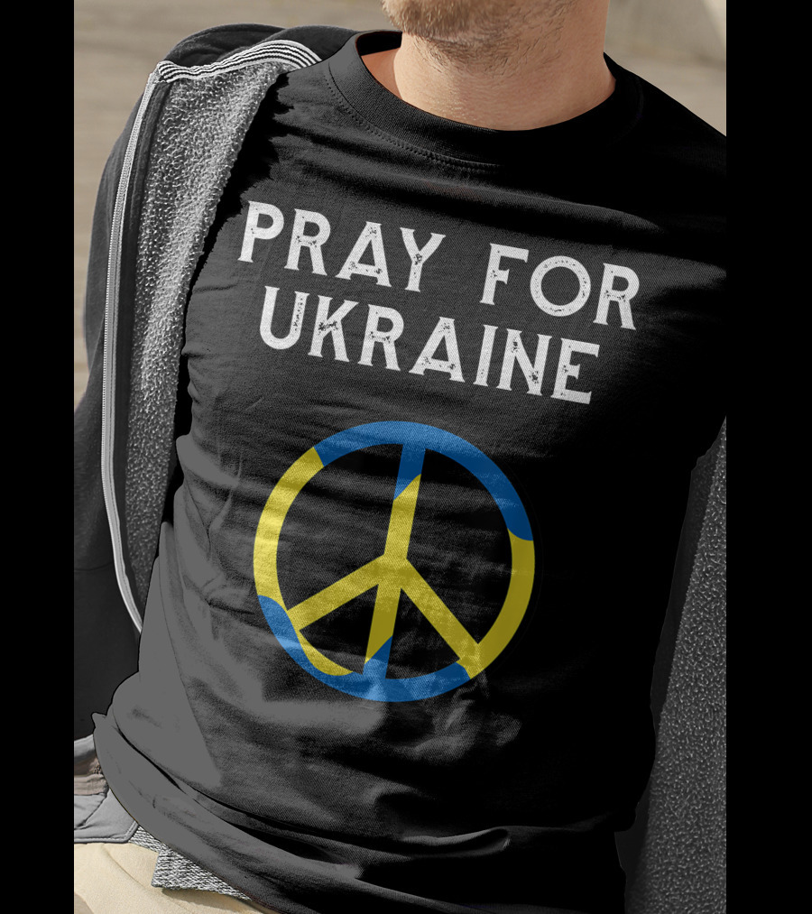 Pray For Ukraine Peace Symbol Blue Yellow T-Shirt