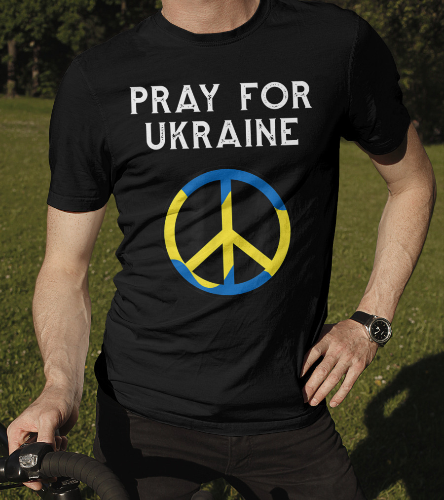 Pray For Ukraine Peace Symbol Blue Yellow T-Shirt