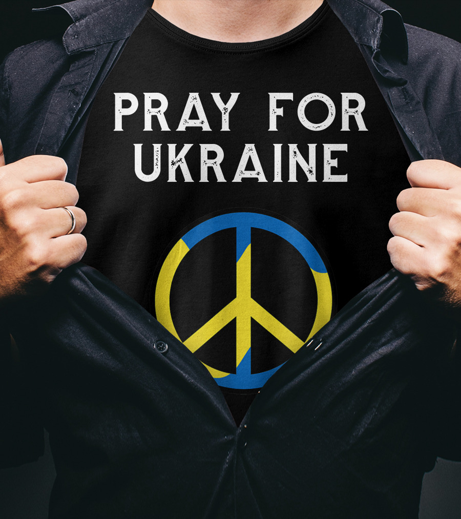 Pray For Ukraine Peace Symbol Blue Yellow T-Shirt