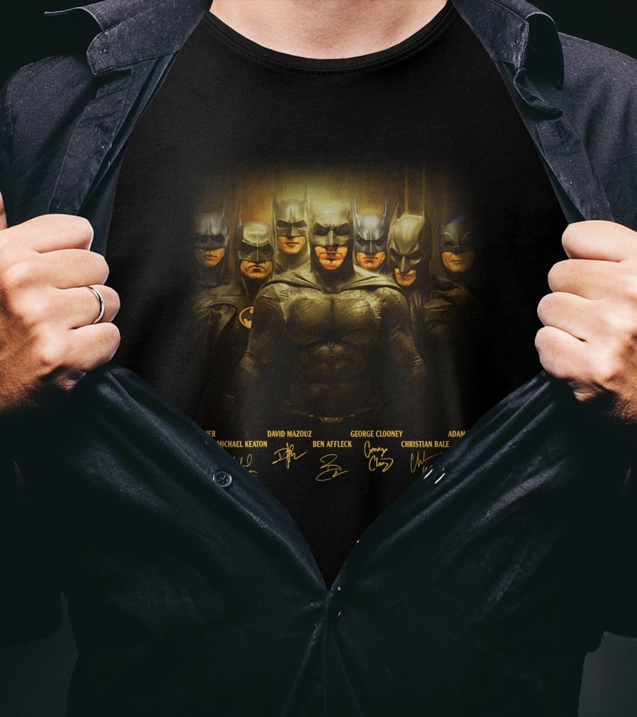 Batma Val Kilmer Michael Keaton David Mazouz Ben Affleck George Clooney Christian Bale Adam West T-Shirt