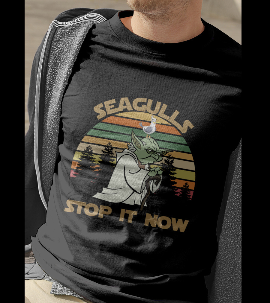 Seagulls Stop It Now 5 Retro Sunset Yoda T-Shirt