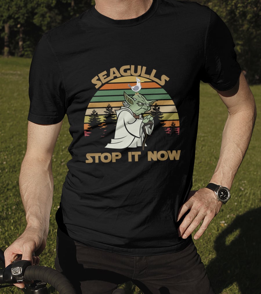 Seagulls Stop It Now 5 Retro Sunset Yoda T-Shirt