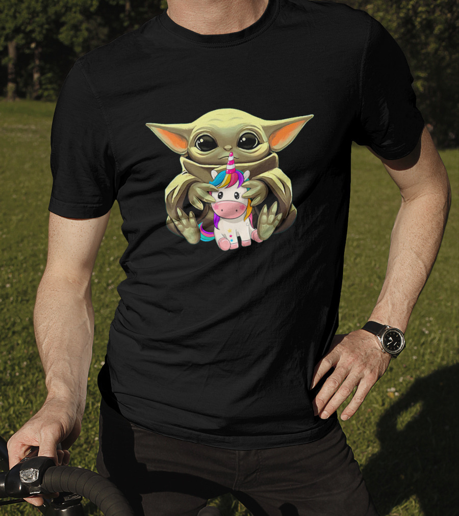 Baby Yoda With Unicorn Hug T-Shirt