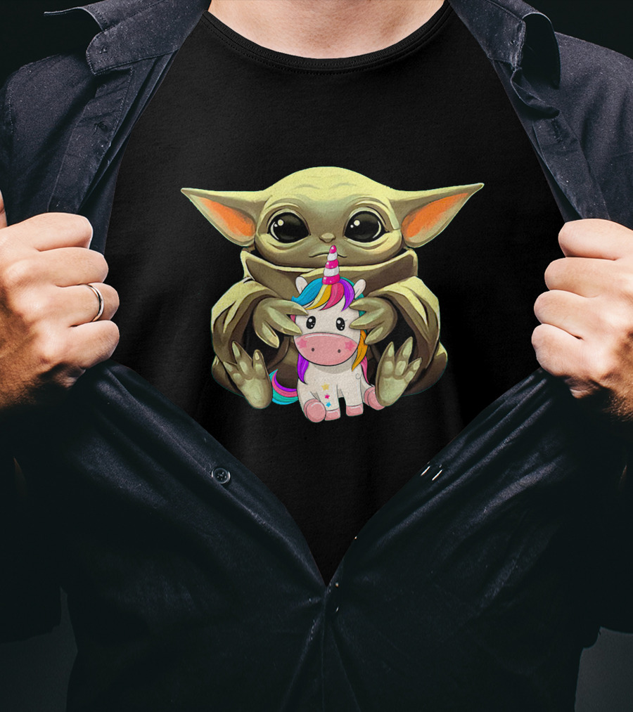 Baby Yoda With Unicorn Hug T-Shirt