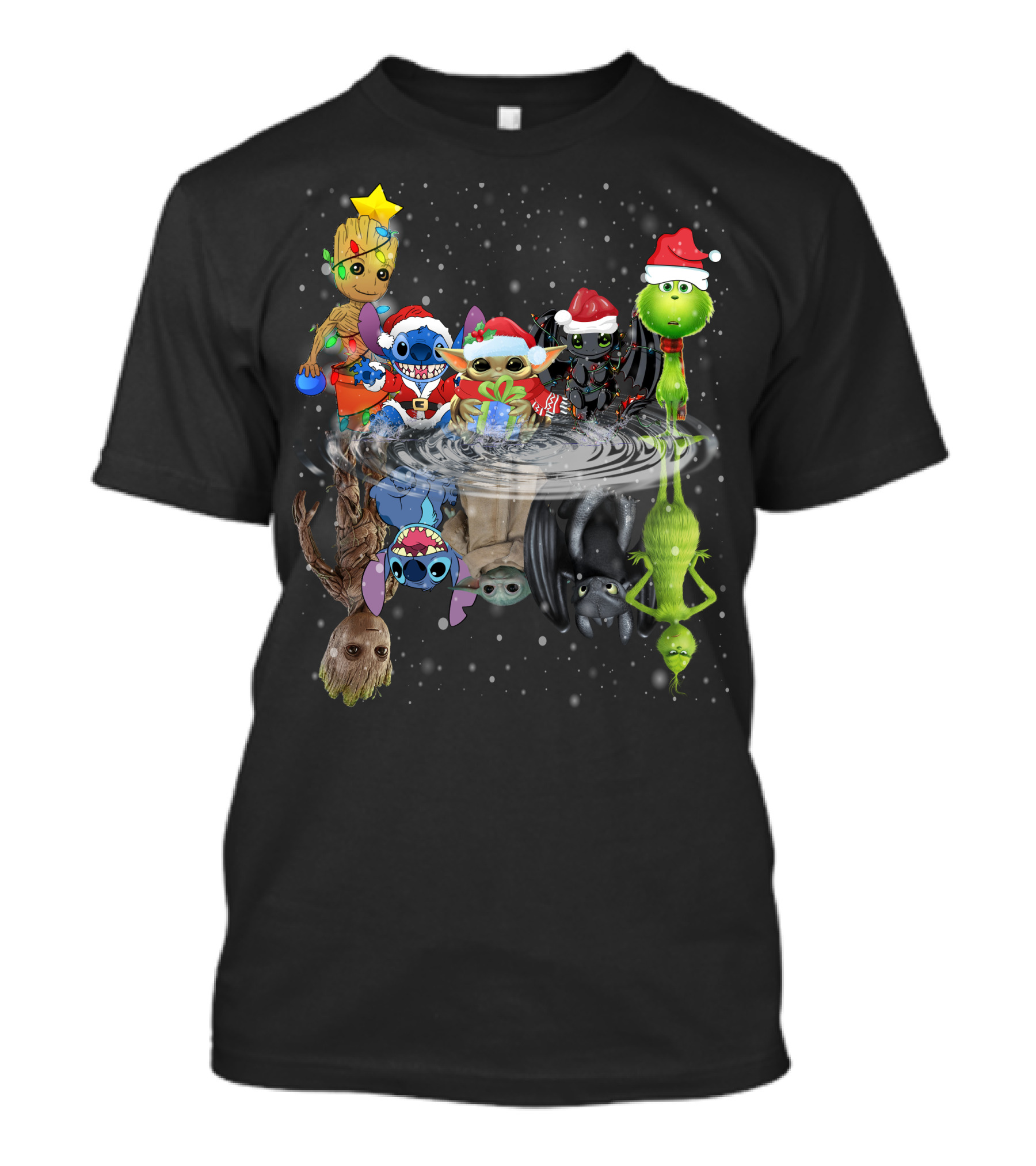 Groot Stitch Yoda Grinch Christmas Reflection T-Shirt