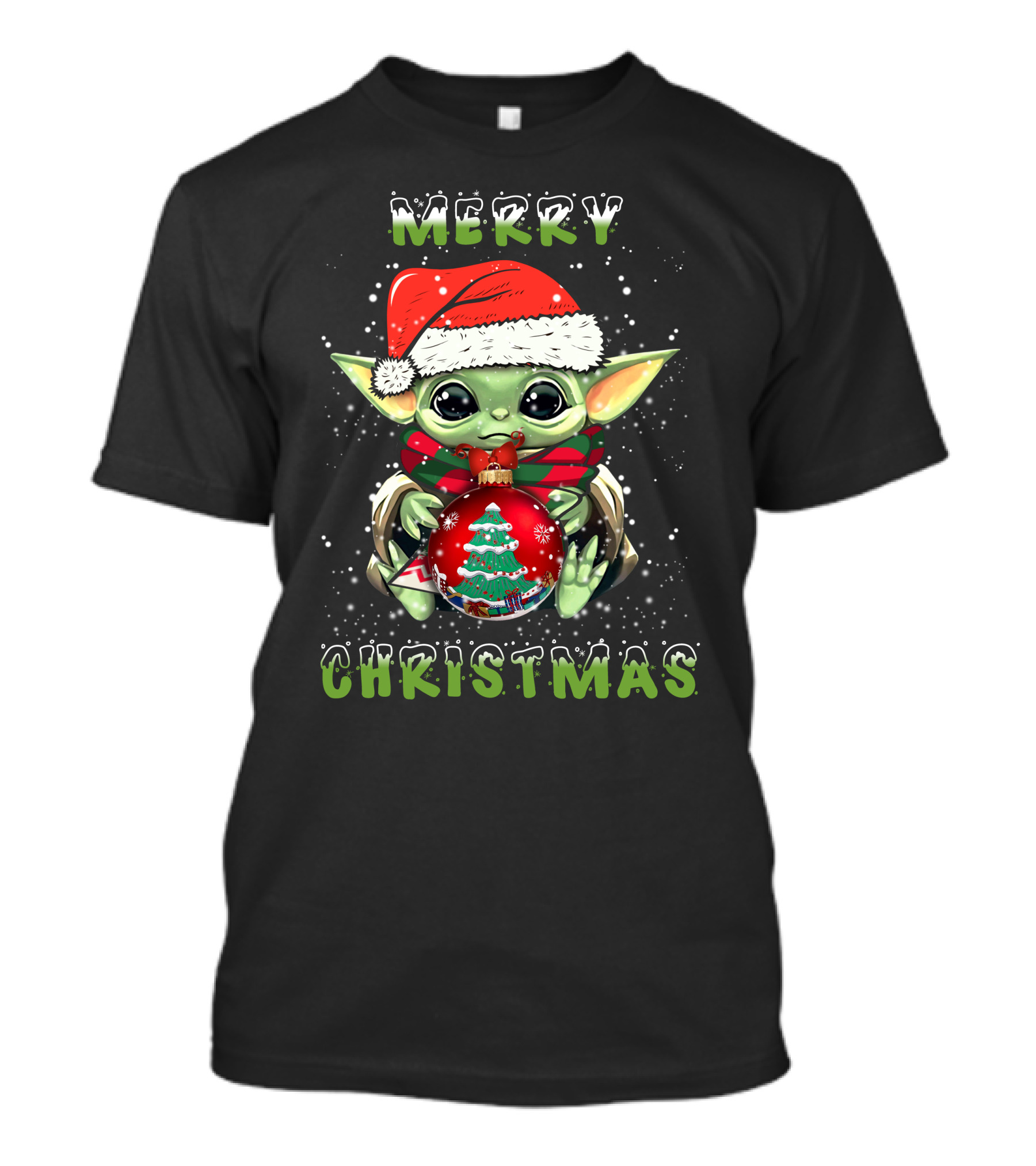 Merry Christmas Baby Alien Santa Hat Snowflakes T-Shirt