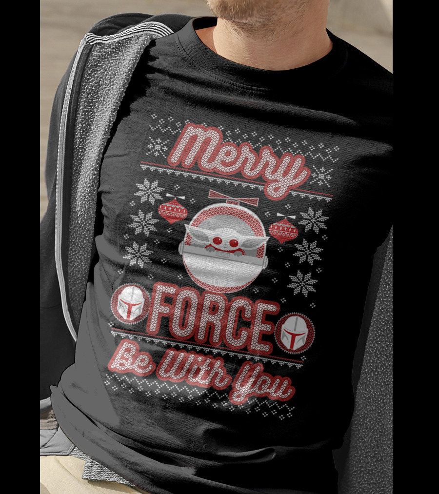 Merry Force Be With You Mandalorian Child Holiday T-Shirt