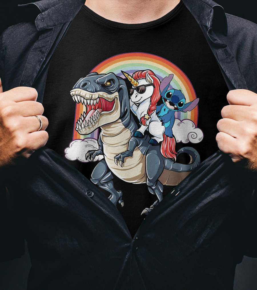 Stitch Riding T-Rex Unicorn T-Shirt