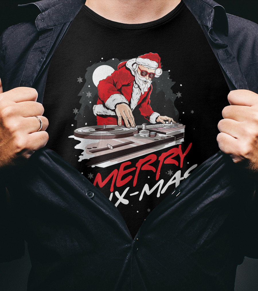 Merry Mix Mas Santa DJ Mixing Christmas Music T-Shirt