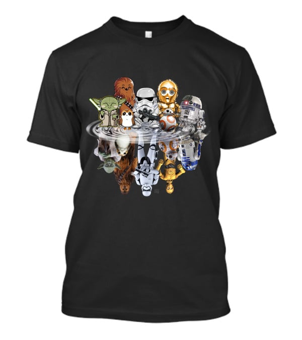 Stars War ZN234 Cute Character Reflection R2D2 Stormtrooper Yoda Chewbacca C3PO BB8 T-Shirt