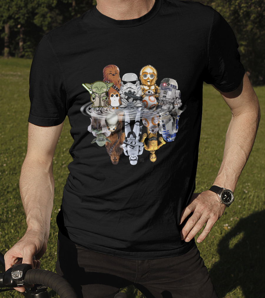 Stars War ZN234 Cute Character Reflection R2D2 Stormtrooper Yoda Chewbacca C3PO BB8 T-Shirt