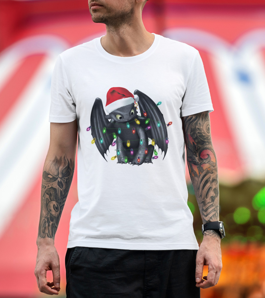 How To Train Your Dragon ZN 297 Toothless Christmas Lights Santa Hat T-Shirt