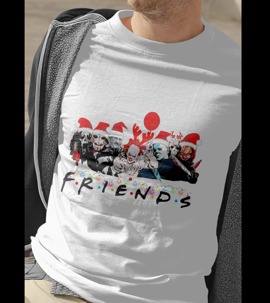 Friends Christmas Horror Icons Holiday Santa Hats T-Shirt