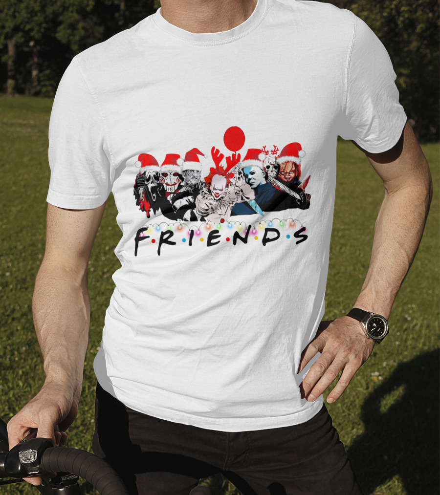 Friends Christmas Horror Icons Holiday Santa Hats T-Shirt