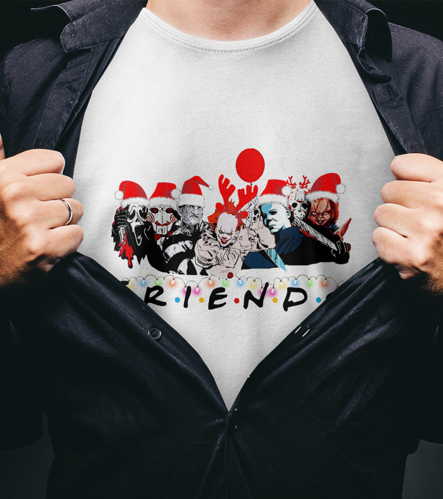 Friends Christmas Horror Icons Holiday Santa Hats T-Shirt