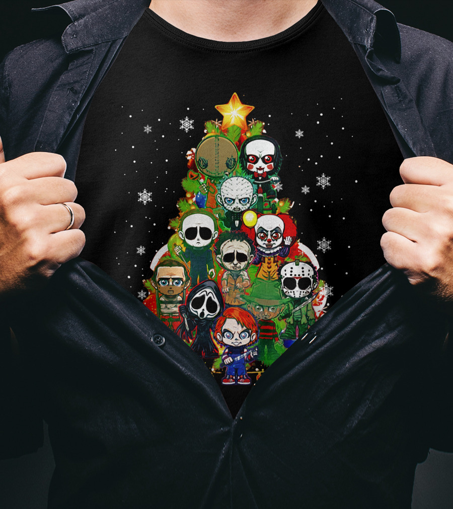 Horror Christmas Tree Featuring Iconic Characters ZN838 T-Shirt