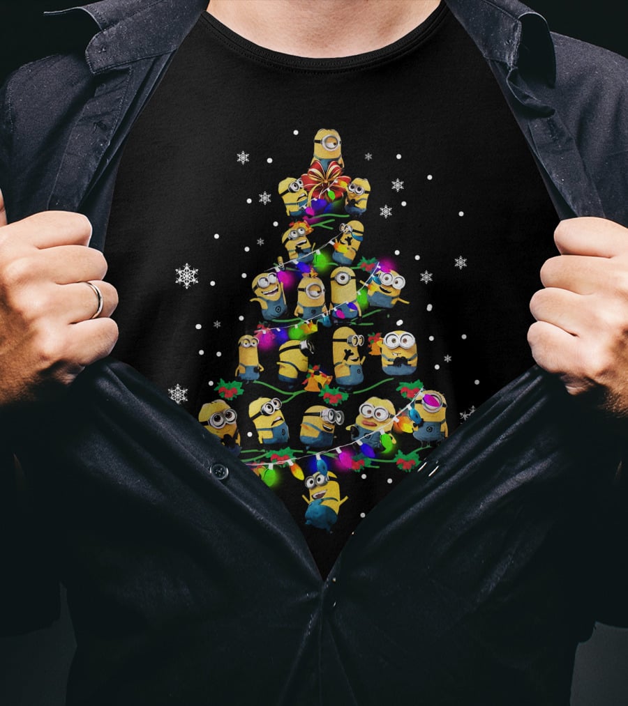 Minion Christmas Tree With Colorful Lights And Snowflakes Zn958 T-Shirt