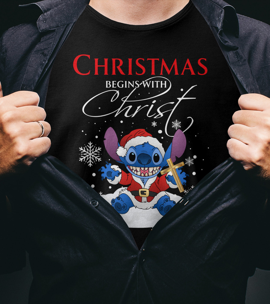Christmas Begins With Christ Stitch Premium ZN722 T-Shirt