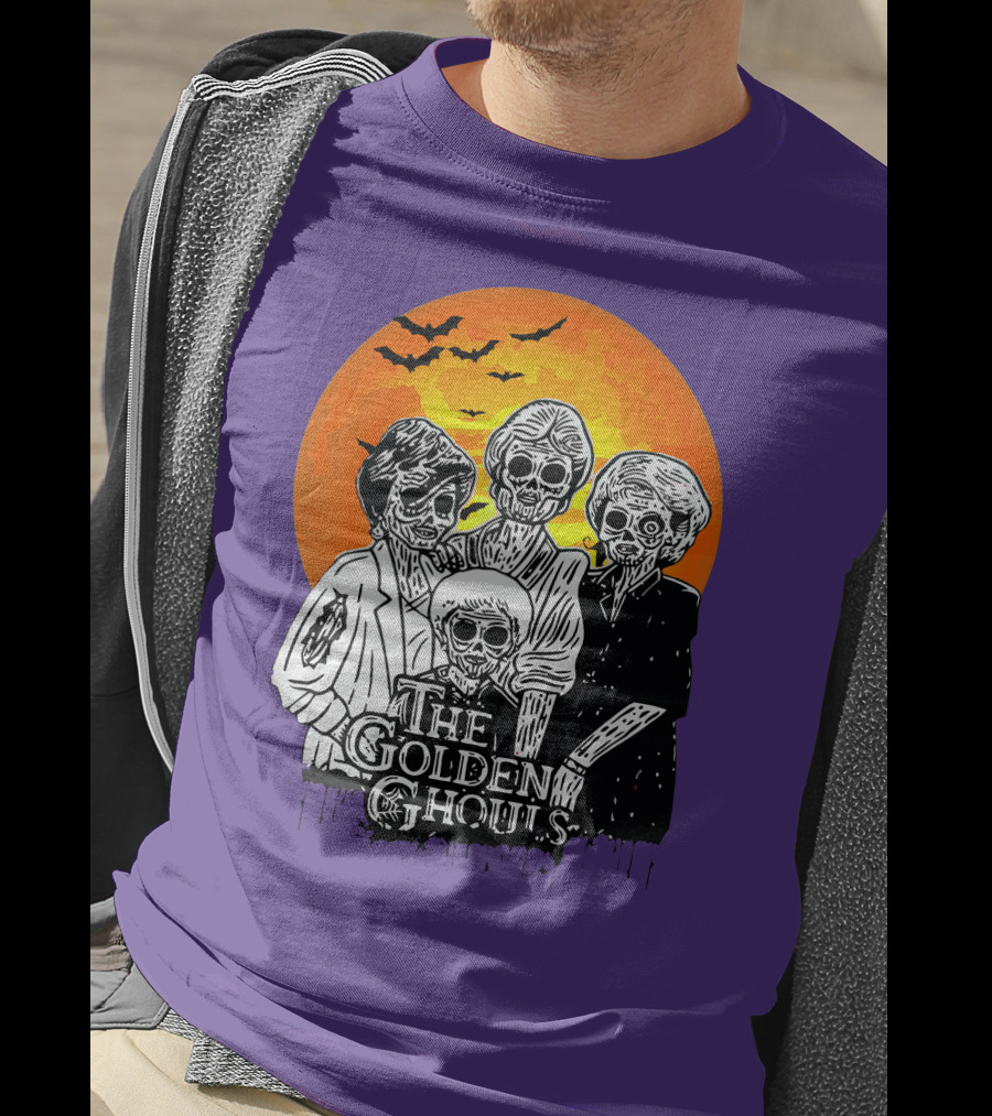 The Golden Ghouls Zombie Skeletons With Bats And Full Moon ZN385 T-Shirt