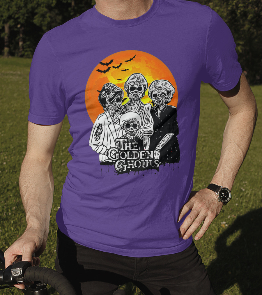 The Golden Ghouls Zombie Skeletons With Bats And Full Moon ZN385 T-Shirt