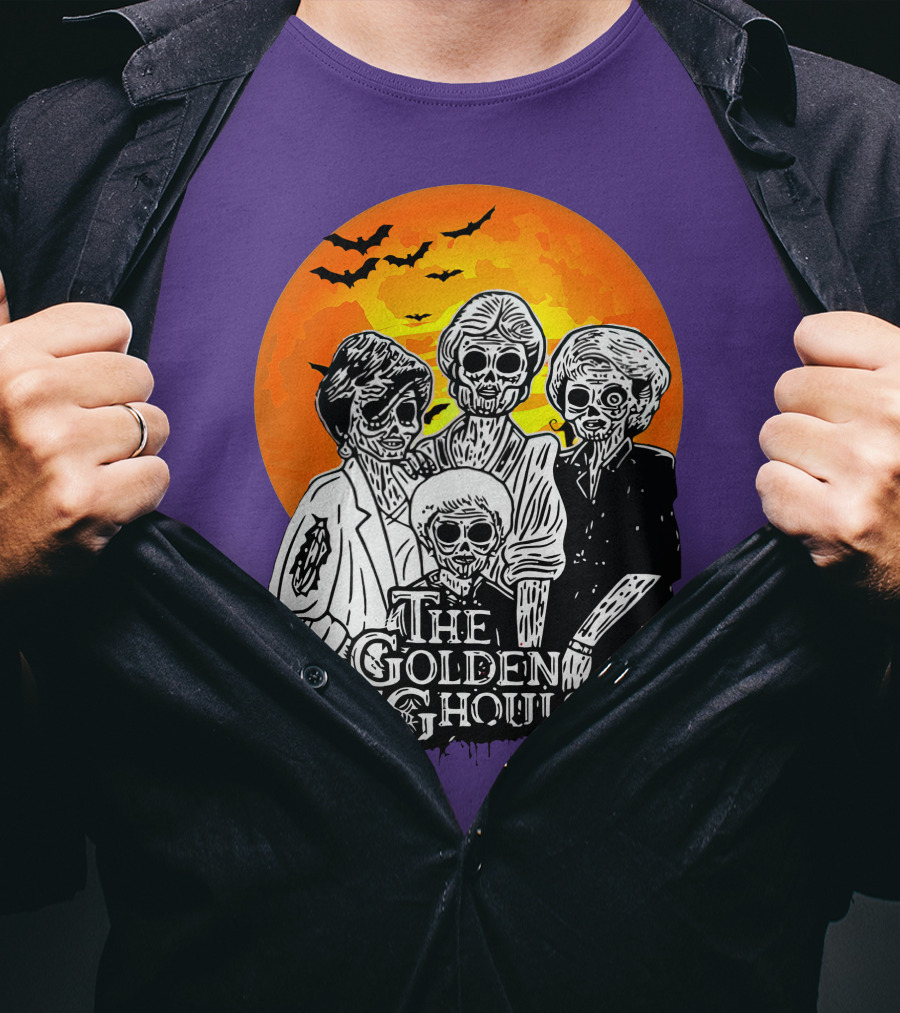 The Golden Ghouls Zombie Skeletons With Bats And Full Moon ZN385 T-Shirt