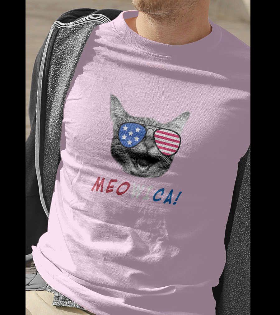 Meowica Cat Wearing American Flag Sunglasses T-Shirt