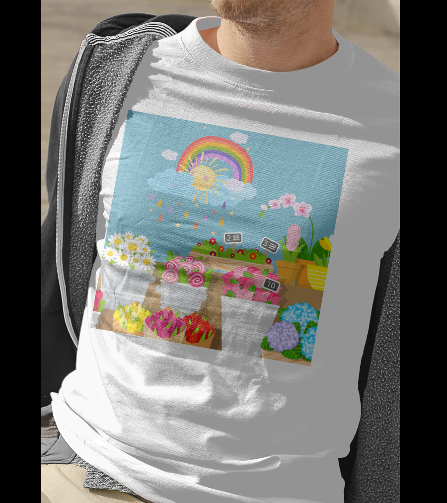 April Showers Brings May Flowers Rainbow And Colorful Blooms Scene T-Shirt