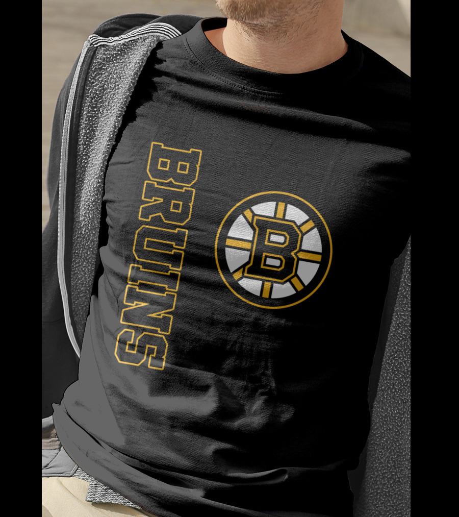 Boston Bruins Hockey Vertical Text With Iconic Circle Emblem T-Shirt
