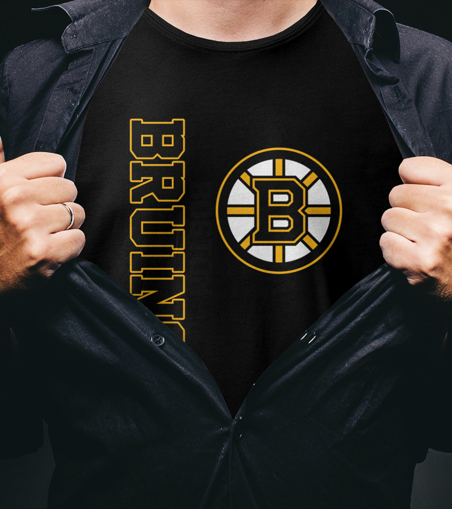 Boston Bruins Hockey Vertical Text With Iconic Circle Emblem T-Shirt