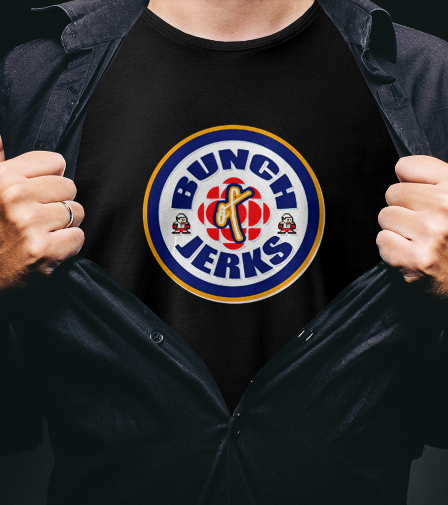 Bunch Of Jerks CBC Logo Parody With Stylized Text And Cartoon Figures T-Shirt