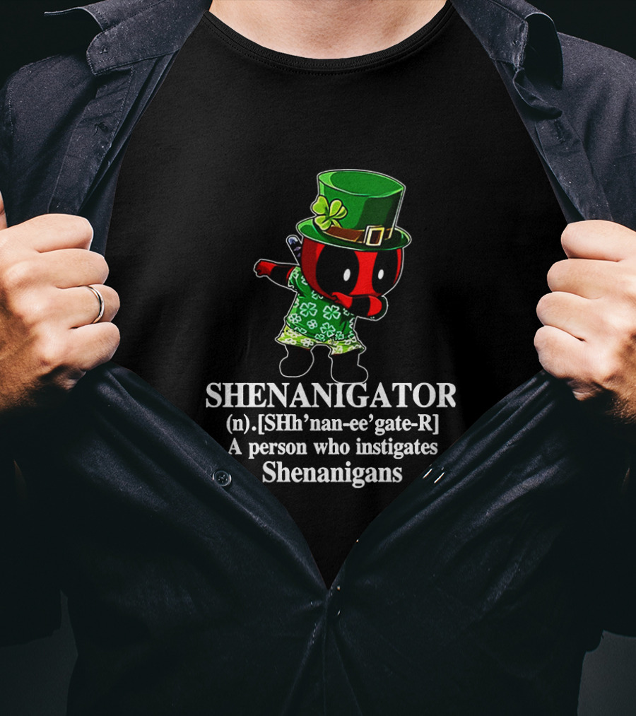 Deadpool Shenanigator St. Patrick's Day Dabbing Instigator Of Shenanigans Definition T-Shirt