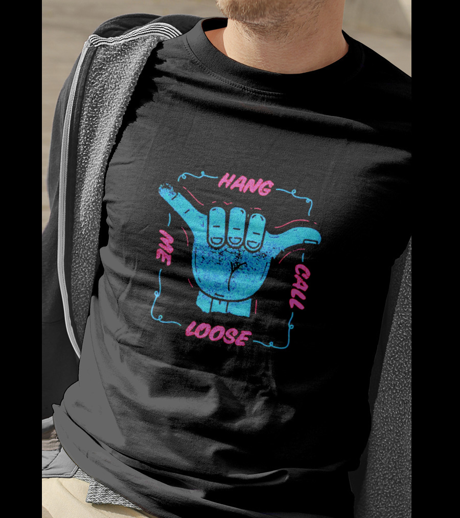 Hang Loose Call Me Neon Graphic Hand Gesture T-Shirt
