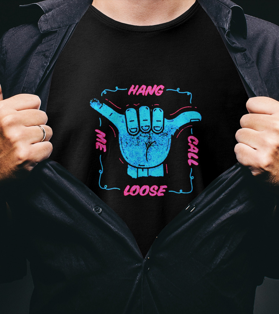 Hang Loose Call Me Neon Graphic Hand Gesture T-Shirt