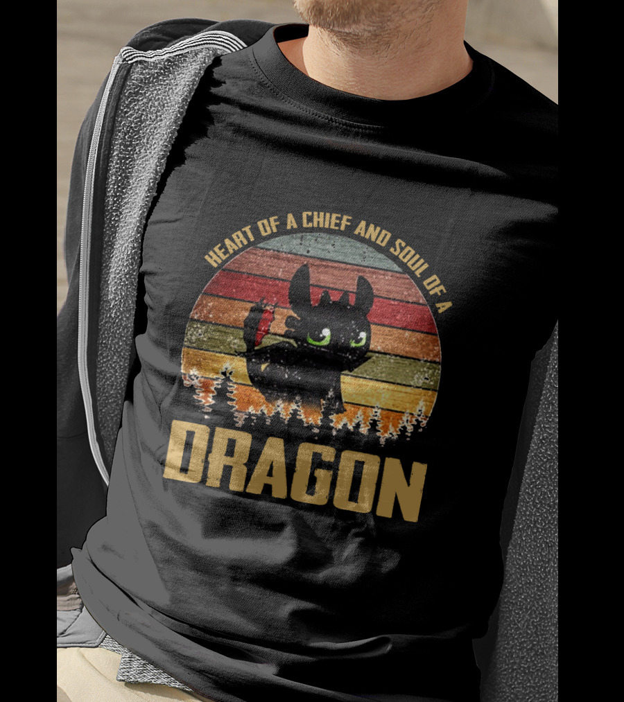Heart Of A Chief And Soul Of A Dragon Toothless Vintage Retro Stripe T-Shirt