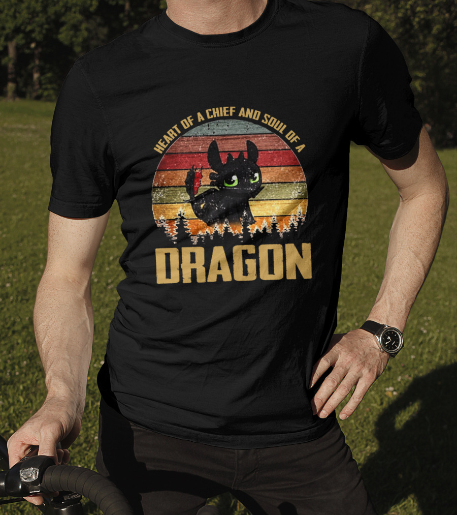 Heart Of A Chief And Soul Of A Dragon Toothless Vintage Retro Stripe T-Shirt