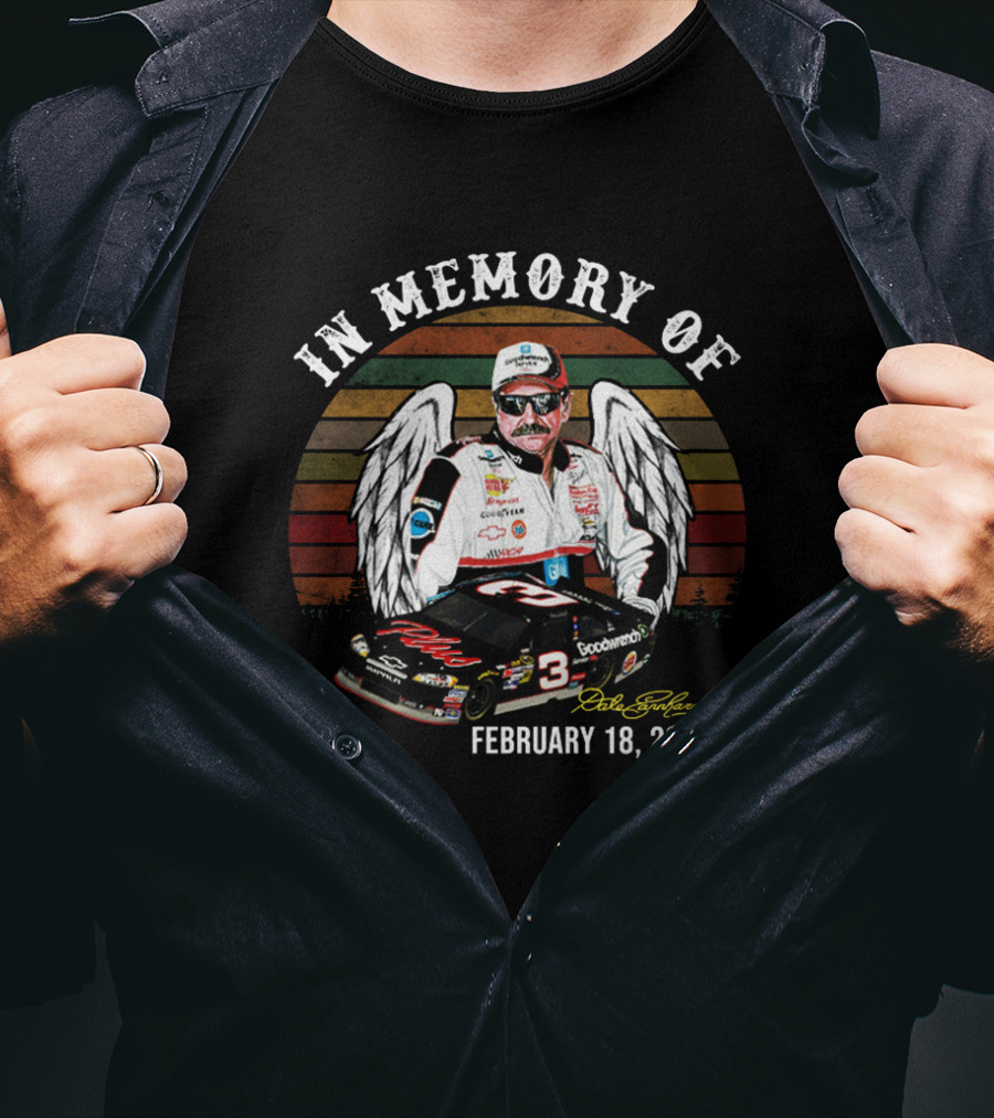 In Memory Of Dale Earnhardt February 18, 2001 Goodwrench Angel Wings NASCAR Car Racing Legend T-Shirt