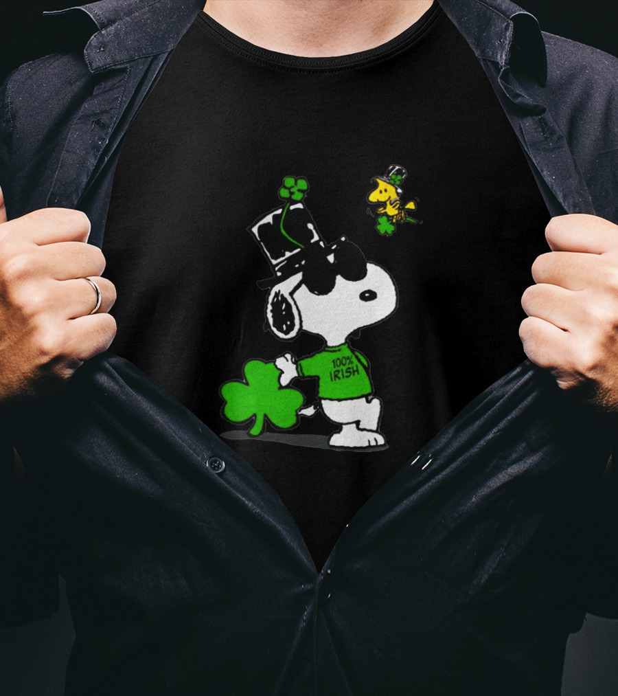 Snoopy Kiss Me 100% Irish St Patrick's Day Shamrock Hat Woodstock T-Shirt