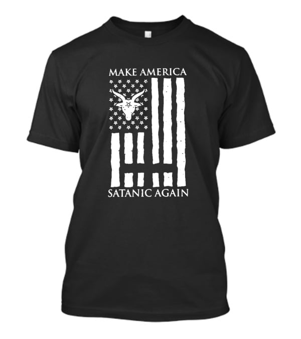 Make America Satanic Again Baphomet Flag Usa Stars Stripes T-Shirt