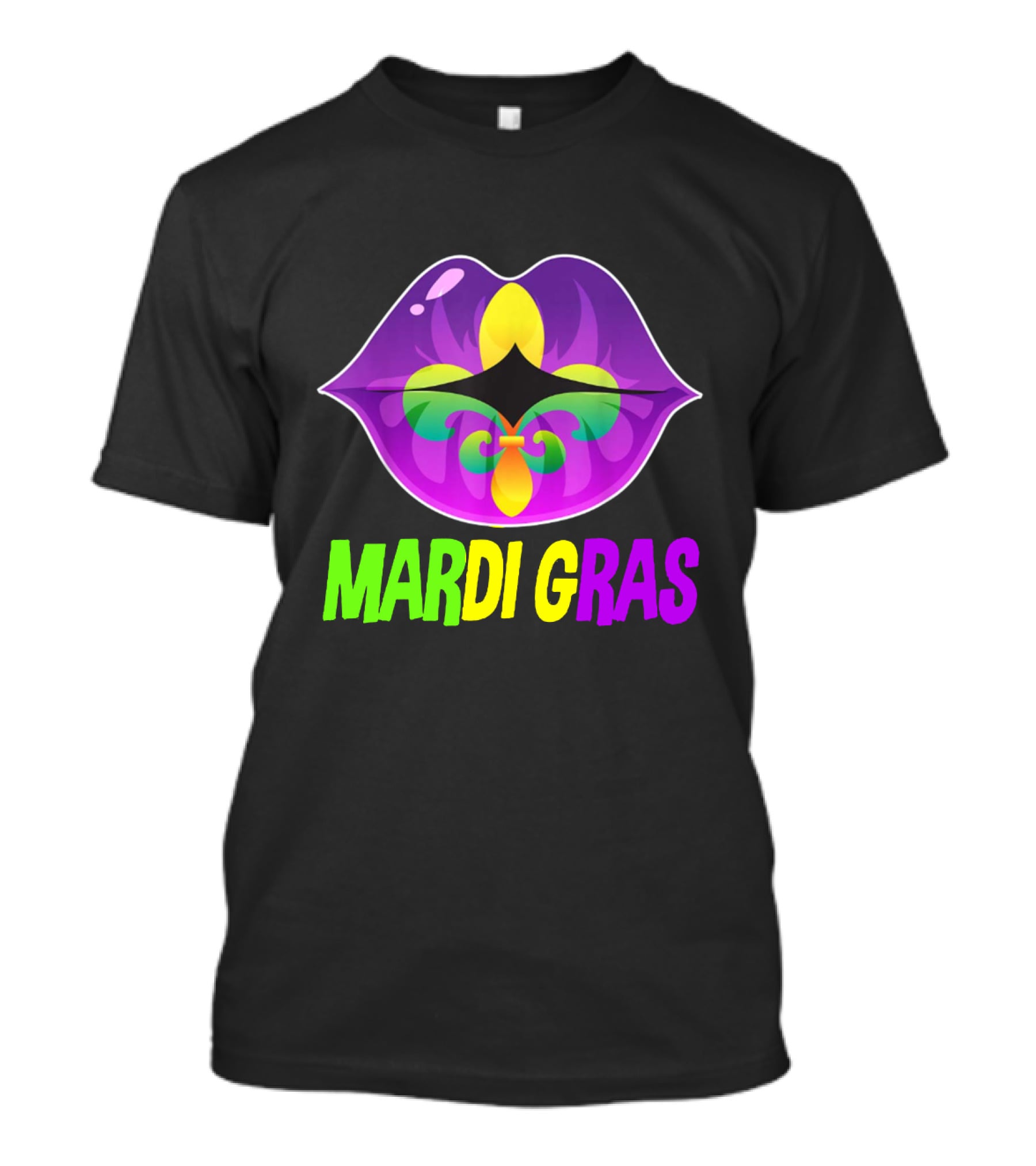 Mardi Gras Lip Fleur De Lis Purple Green Yellow T-Shirt