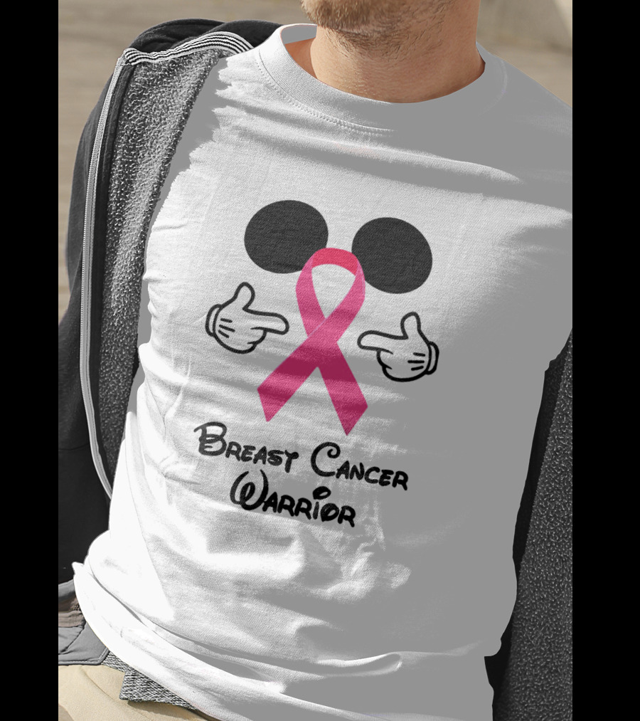 Breast Cancer Warrior With Mickey Ears And Pink Ribbon Illustrative T-Shirt