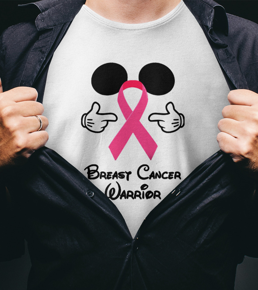Breast Cancer Warrior With Mickey Ears And Pink Ribbon Illustrative T-Shirt